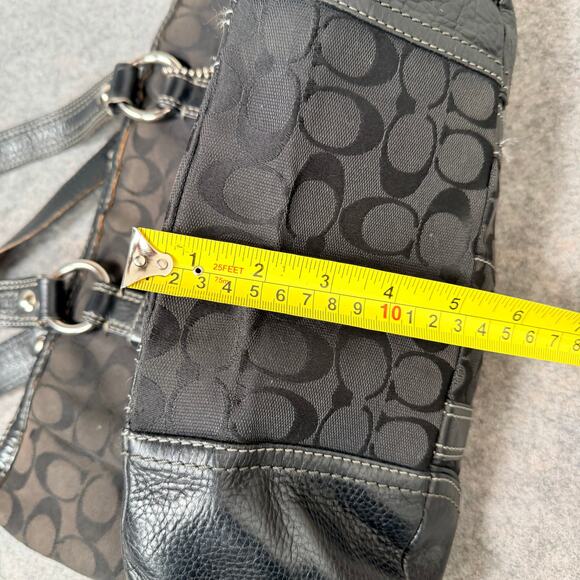 Coach Logo Black Shoulder Bag Purse w/Signature Leather Silver Hardware 15”x11” - Picture 14 of 16